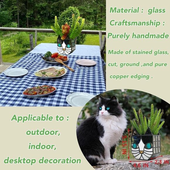 NEW Cute Cat Stained Glass Flower Pots,Indoor and Outdoor Plant Displays - Picture 6 of 8
